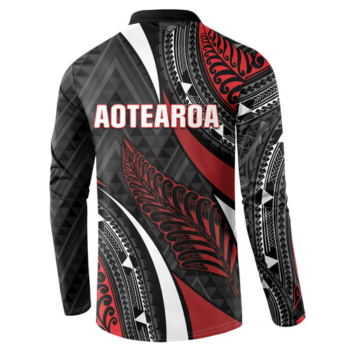 Aotearoa New Zealand Native Birds Map Button Sweatshirt Silver Fern Tribal Pattern