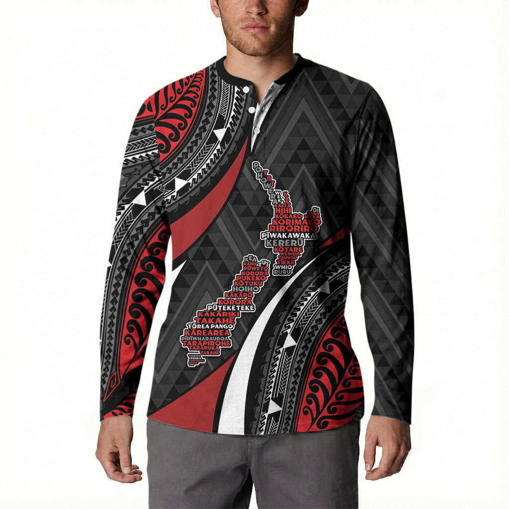 Aotearoa New Zealand Native Birds Map Button Sweatshirt Silver Fern Tribal Pattern