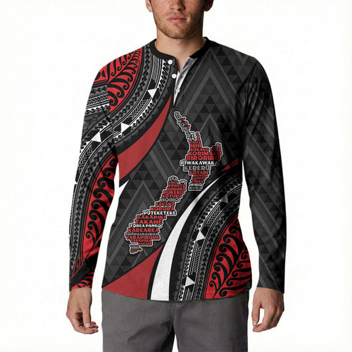 Aotearoa New Zealand Native Birds Map Button Sweatshirt Silver Fern Tribal Pattern