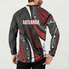 Aotearoa New Zealand Native Birds Map Button Sweatshirt Silver Fern Tribal Pattern