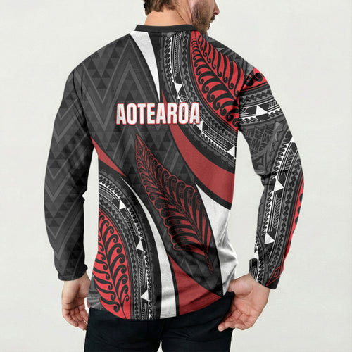 Aotearoa New Zealand Native Birds Map Button Sweatshirt Silver Fern Tribal Pattern
