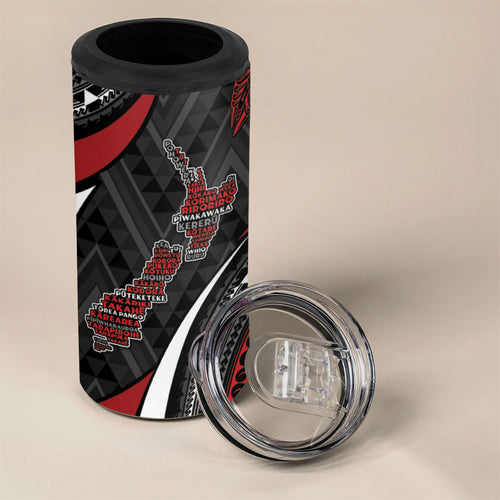Aotearoa New Zealand Native Birds Map 4 in 1 Can Cooler Tumbler Silver Fern Tribal Pattern