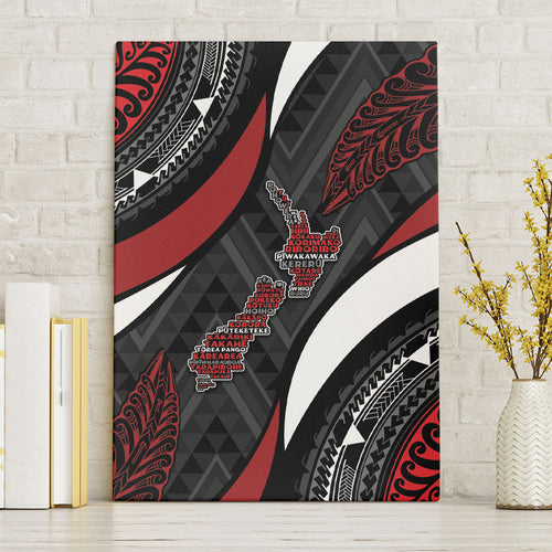 Aotearoa New Zealand Native Birds Map Canvas Wall Art Silver Fern Tribal Pattern