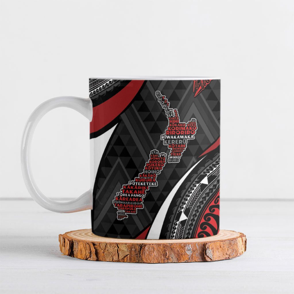 Aotearoa New Zealand Native Birds Map Ceramic Mug Silver Fern Tribal Pattern