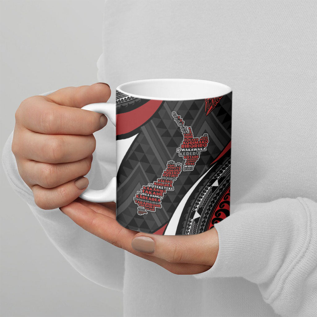 Aotearoa New Zealand Native Birds Map Ceramic Mug Silver Fern Tribal Pattern