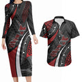 Aotearoa New Zealand Native Birds Map Couples Matching Long Sleeve Bodycon Dress and Hawaiian Shirt Silver Fern Tribal Pattern