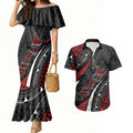 Aotearoa New Zealand Native Birds Map Couples Matching Mermaid Dress and Hawaiian Shirt Silver Fern Tribal Pattern