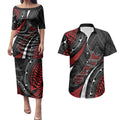 Aotearoa New Zealand Native Birds Map Couples Matching Puletasi and Hawaiian Shirt Silver Fern Tribal Pattern