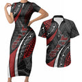 Aotearoa New Zealand Native Birds Map Couples Matching Short Sleeve Bodycon Dress and Hawaiian Shirt Silver Fern Tribal Pattern