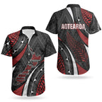 Aotearoa New Zealand Native Birds Map Couples Matching Short Sleeve Bodycon Dress and Hawaiian Shirt Silver Fern Tribal Pattern