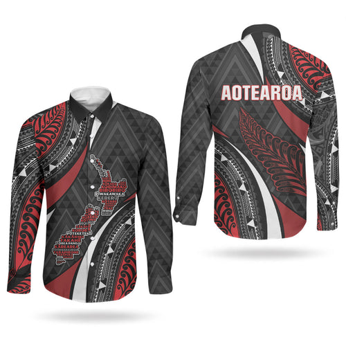 Aotearoa New Zealand Native Birds Map Couples Matching Short Sleeve Bodycon Dress and Long Sleeve Button Shirt Silver Fern Tribal Pattern