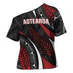 Aotearoa New Zealand Native Birds Map Cross Shoulder Shirt Silver Fern Tribal Pattern