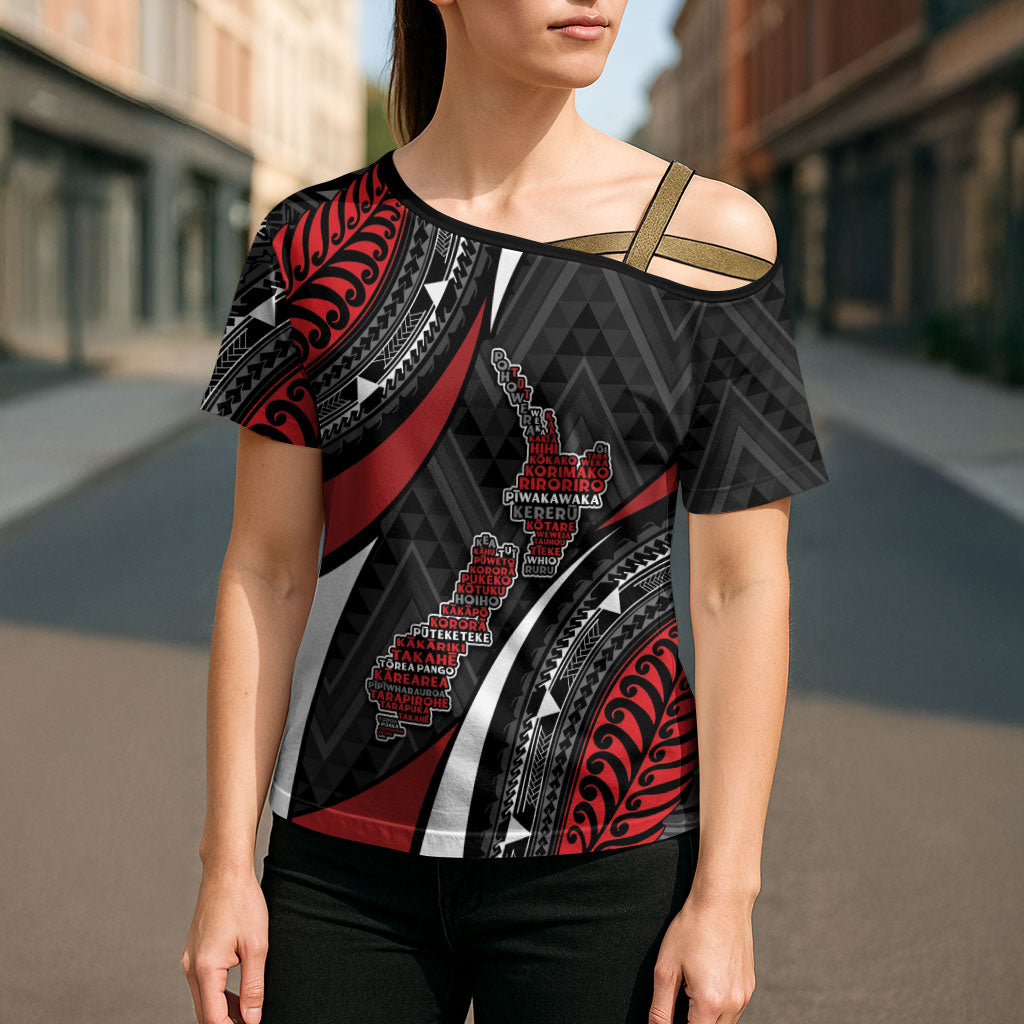 Aotearoa New Zealand Native Birds Map Cross Shoulder Shirt Silver Fern Tribal Pattern