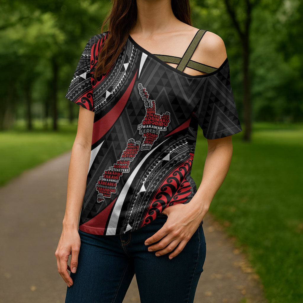 Aotearoa New Zealand Native Birds Map Cross Shoulder Shirt Silver Fern Tribal Pattern