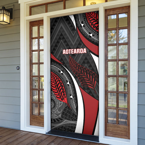 Aotearoa New Zealand Native Birds Map Door Cover Silver Fern Tribal Pattern