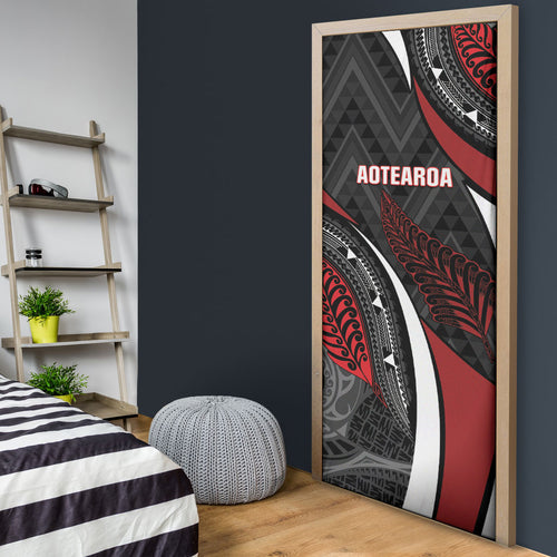 Aotearoa New Zealand Native Birds Map Door Cover Silver Fern Tribal Pattern