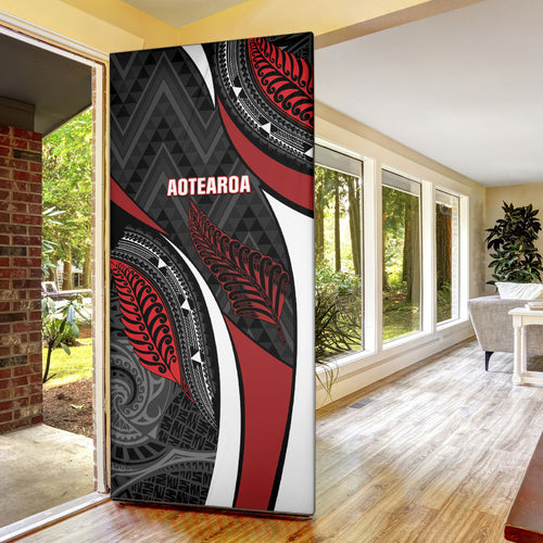 Aotearoa New Zealand Native Birds Map Door Cover Silver Fern Tribal Pattern