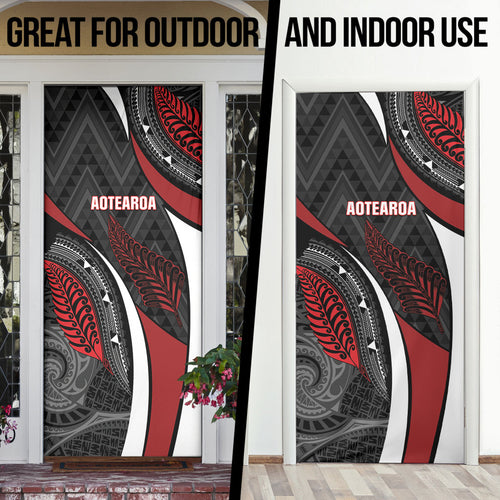 Aotearoa New Zealand Native Birds Map Door Cover Silver Fern Tribal Pattern