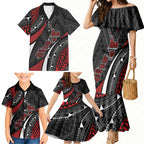 Aotearoa New Zealand Native Birds Map Family Matching Mermaid Dress and Hawaiian Shirt Silver Fern Tribal Pattern
