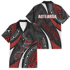 Aotearoa New Zealand Native Birds Map Family Matching Off The Shoulder Long Sleeve Dress and Hawaiian Shirt Silver Fern Tribal Pattern