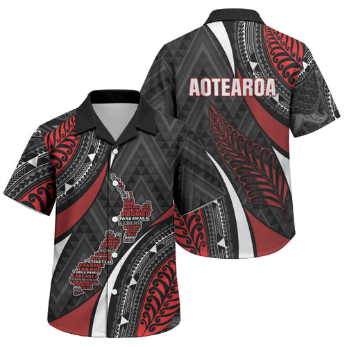 Aotearoa New Zealand Native Birds Map Family Matching Off Shoulder Short Dress and Hawaiian Shirt Silver Fern Tribal Pattern