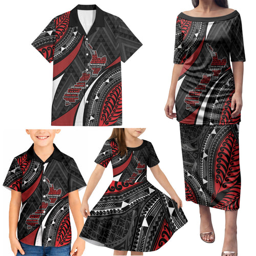 Aotearoa New Zealand Native Birds Map Family Matching Puletasi and Hawaiian Shirt Silver Fern Tribal Pattern
