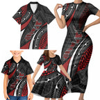 Aotearoa New Zealand Native Birds Map Family Matching Short Sleeve Bodycon Dress and Hawaiian Shirt Silver Fern Tribal Pattern