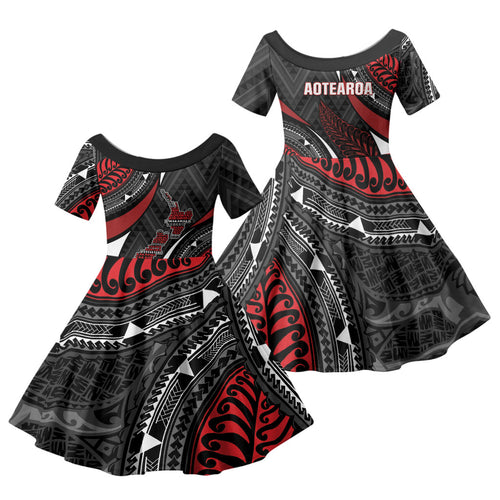 Aotearoa New Zealand Native Birds Map Family Matching Summer Maxi Dress and Hawaiian Shirt Silver Fern Tribal Pattern