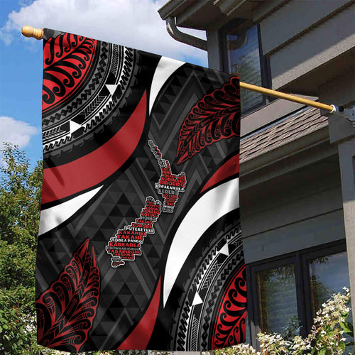 Aotearoa New Zealand Native Birds Map Garden Flag Silver Fern Tribal Pattern