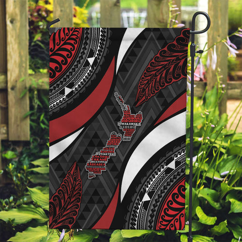 Aotearoa New Zealand Native Birds Map Garden Flag Silver Fern Tribal Pattern