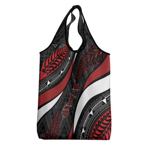 Aotearoa New Zealand Native Birds Map Grocery Bag Silver Fern Tribal Pattern