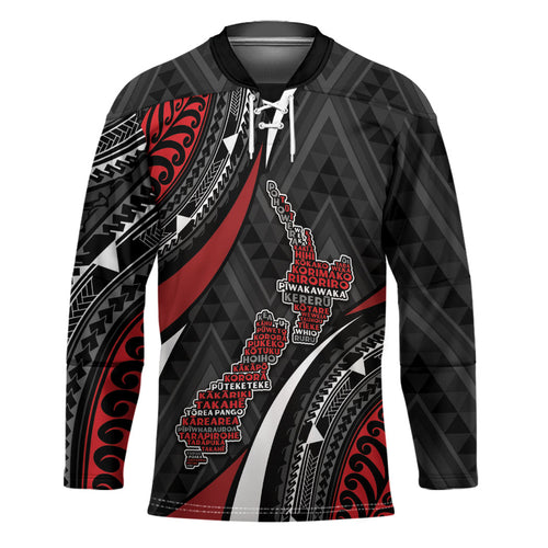 Aotearoa New Zealand Native Birds Map Hockey Jersey Silver Fern Tribal Pattern