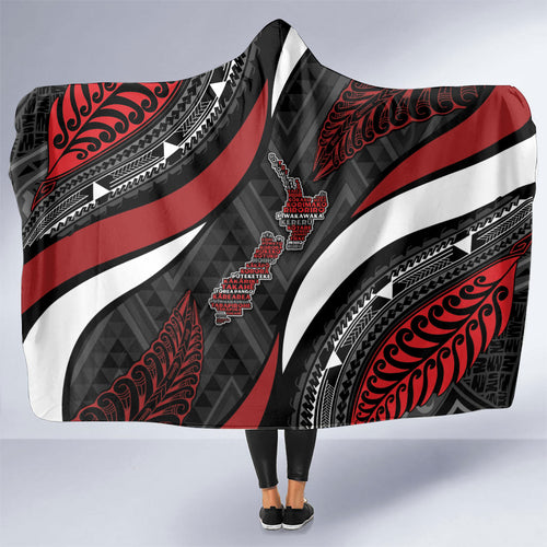 Aotearoa New Zealand Native Birds Map Hooded Blanket Silver Fern Tribal Pattern