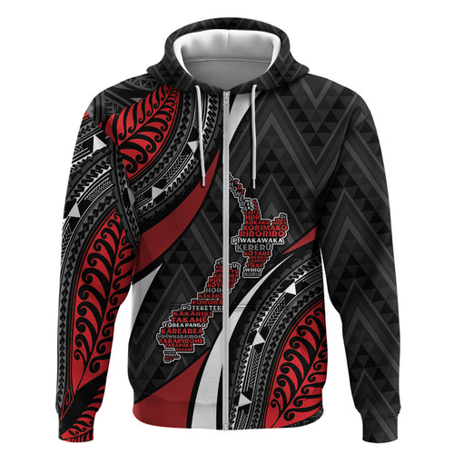 Aotearoa New Zealand Native Birds Map Hoodie Silver Fern Tribal Pattern