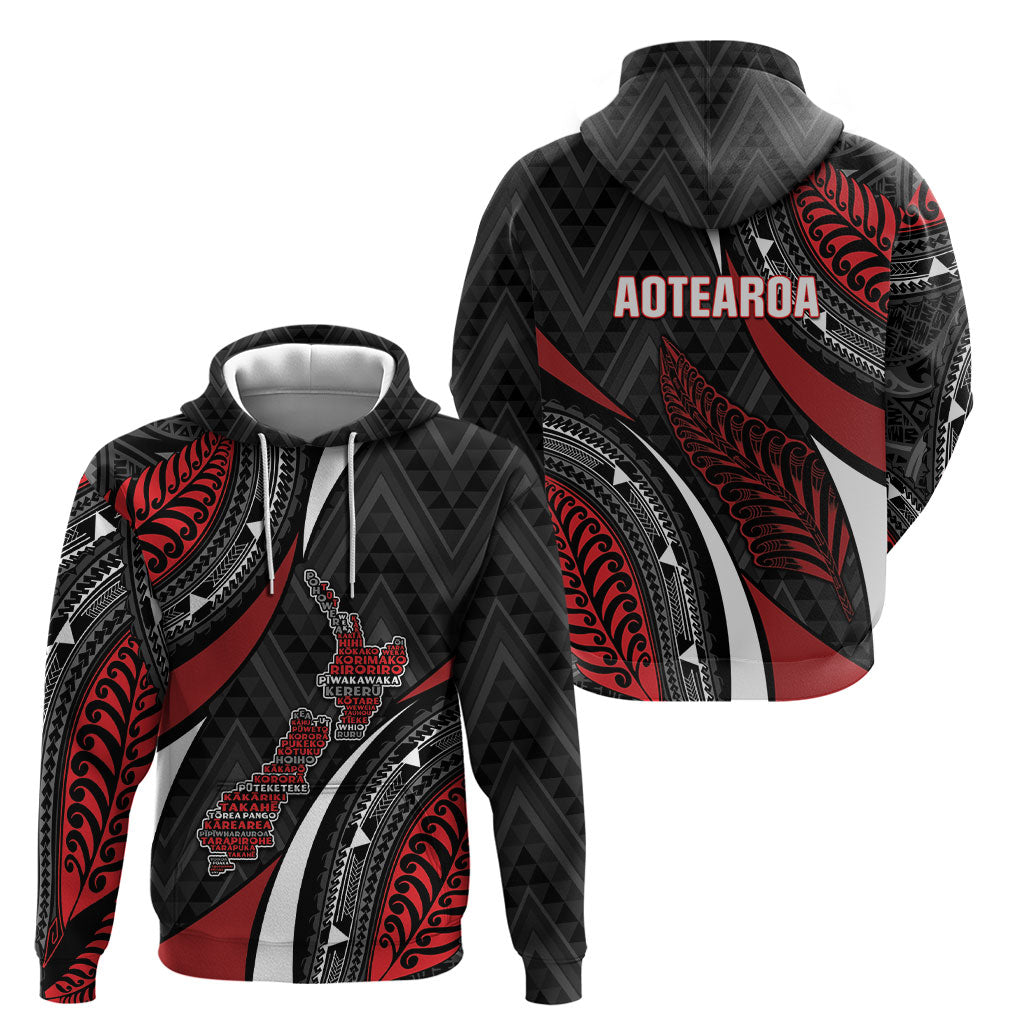 Aotearoa New Zealand Native Birds Map Hoodie Silver Fern Tribal Pattern