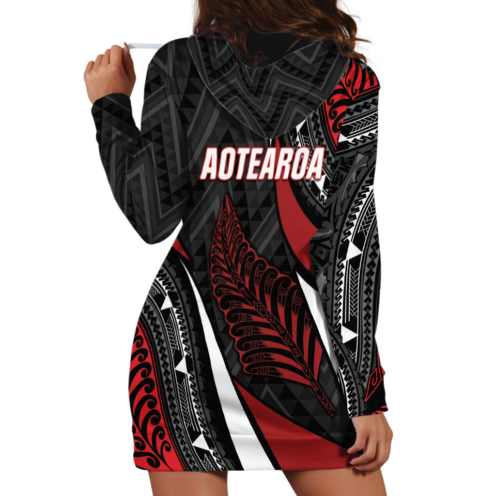 Aotearoa New Zealand Native Birds Map Hoodie Dress Silver Fern Tribal Pattern