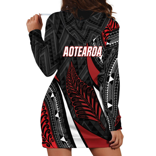 Aotearoa New Zealand Native Birds Map Hoodie Dress Silver Fern Tribal Pattern