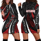 Aotearoa New Zealand Native Birds Map Hoodie Dress Silver Fern Tribal Pattern