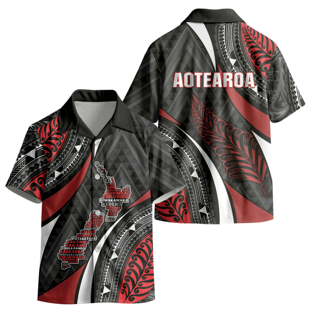 Aotearoa New Zealand Native Birds Map Kid Hawaiian Shirt Silver Fern Tribal Pattern