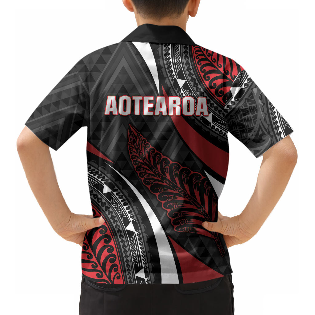 Aotearoa New Zealand Native Birds Map Kid Hawaiian Shirt Silver Fern Tribal Pattern