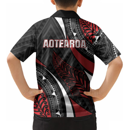 Aotearoa New Zealand Native Birds Map Kid Hawaiian Shirt Silver Fern Tribal Pattern