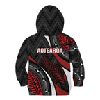 Aotearoa New Zealand Native Birds Map Kid Hoodie Silver Fern Tribal Pattern