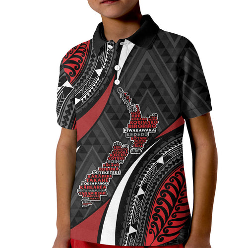 Aotearoa New Zealand Native Birds Map Kid Polo Shirt Silver Fern Tribal Pattern
