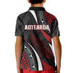 Aotearoa New Zealand Native Birds Map Kid Polo Shirt Silver Fern Tribal Pattern