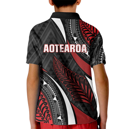 Aotearoa New Zealand Native Birds Map Kid Polo Shirt Silver Fern Tribal Pattern
