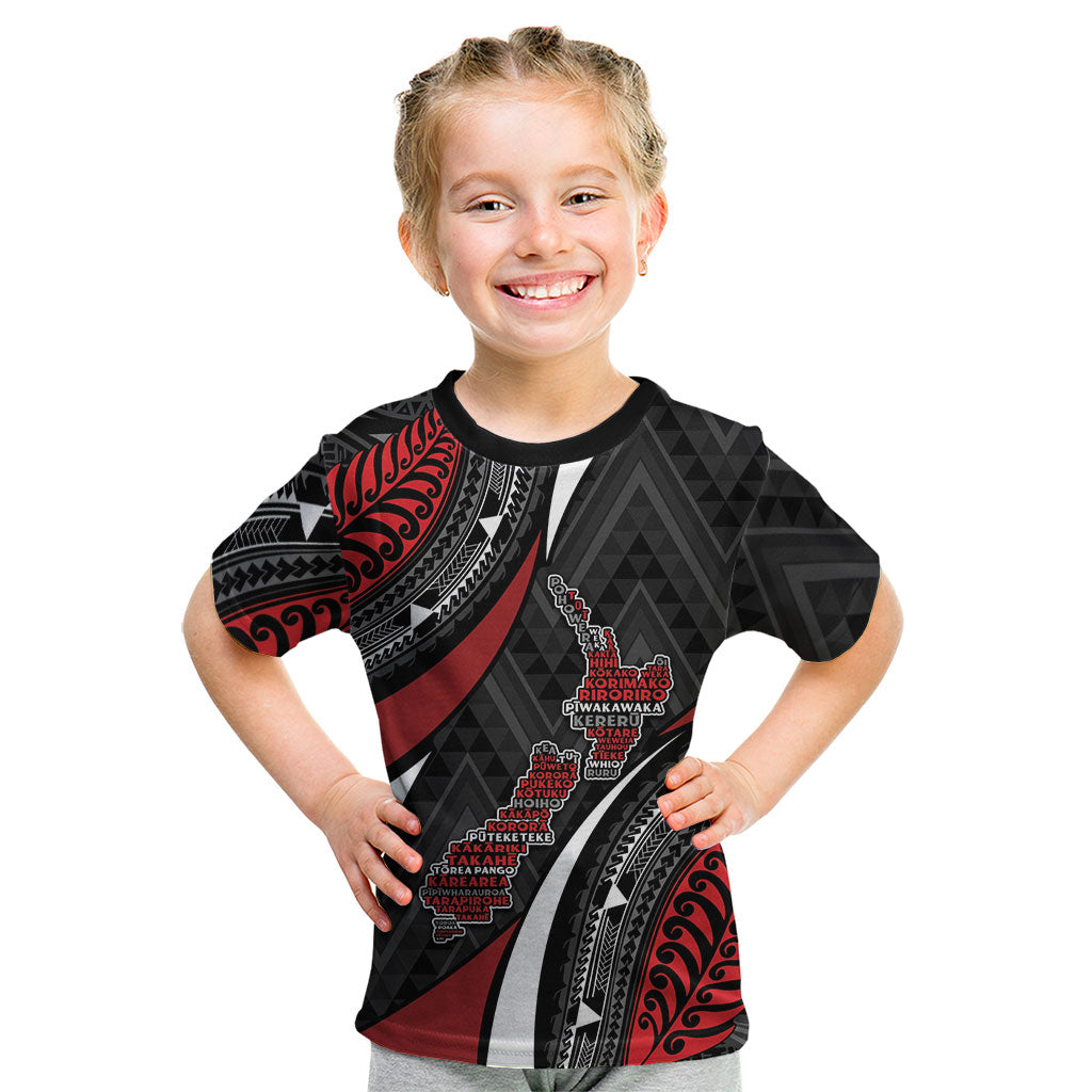 Aotearoa New Zealand Native Birds Map Kid T Shirt Silver Fern Tribal Pattern