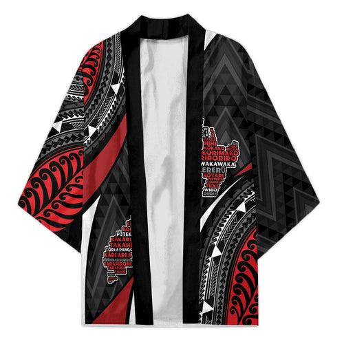 Aotearoa New Zealand Native Birds Map Kimono Silver Fern Tribal Pattern