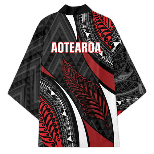 Aotearoa New Zealand Native Birds Map Kimono Silver Fern Tribal Pattern