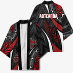 Aotearoa New Zealand Native Birds Map Kimono Silver Fern Tribal Pattern