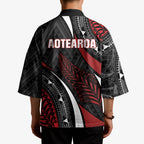 Aotearoa New Zealand Native Birds Map Kimono Silver Fern Tribal Pattern